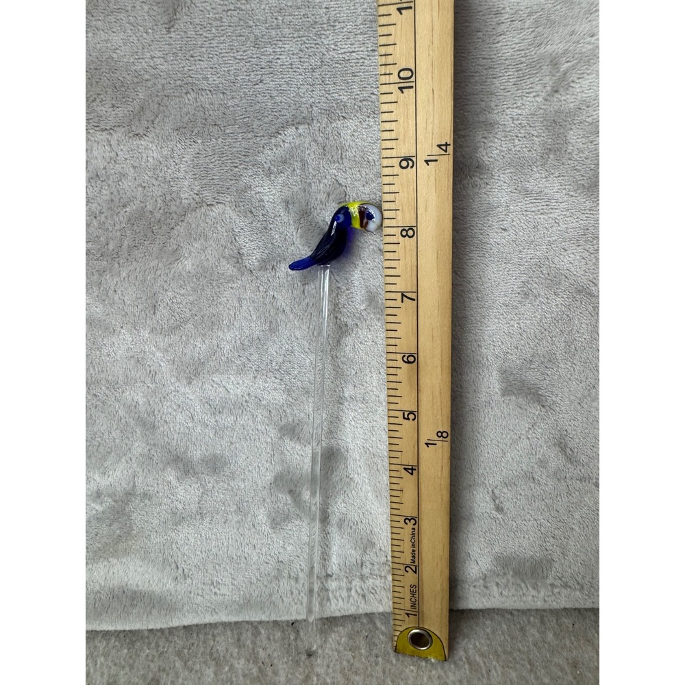 Vintage Art Glass Toucan Bird Swizzle Stick Blue Tropical Drink Stirrer 8.5 in